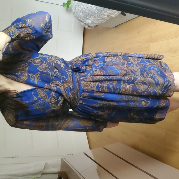 Chetta B Royal Blue Paisley Bishop Qrap Dress - Picture 3 of 8